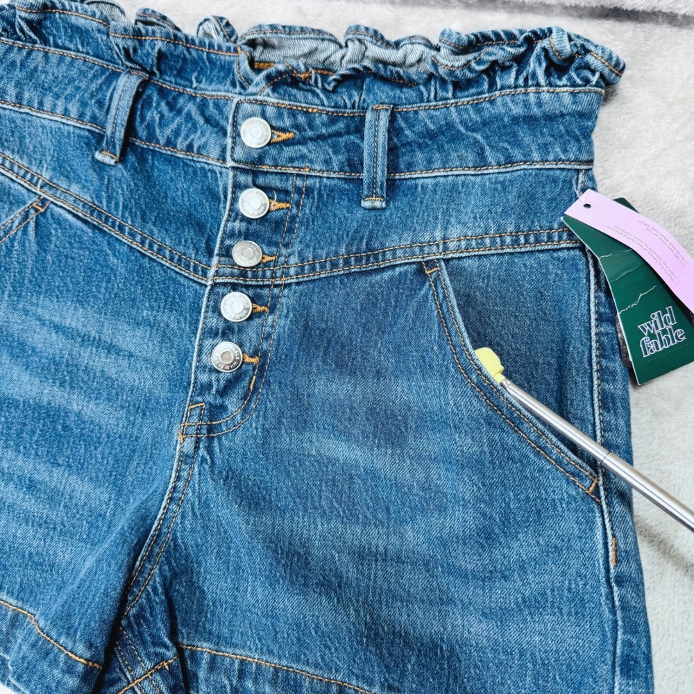 Paperbag Waist Size 8 Wild Fable Womens High Rise Button Fly Denim Shorts Blue - Picture 3 of 12